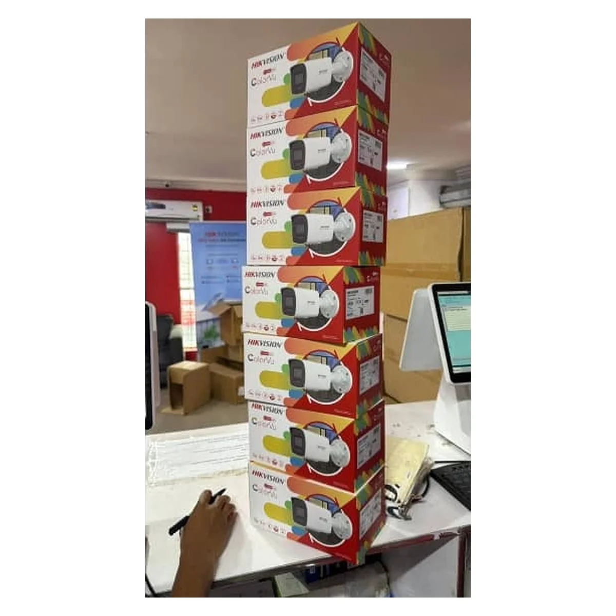 Hikvision ColorVu CCTV camera boxes stacked - available for installation in Anambra and Asaba by Netvolt Technologies